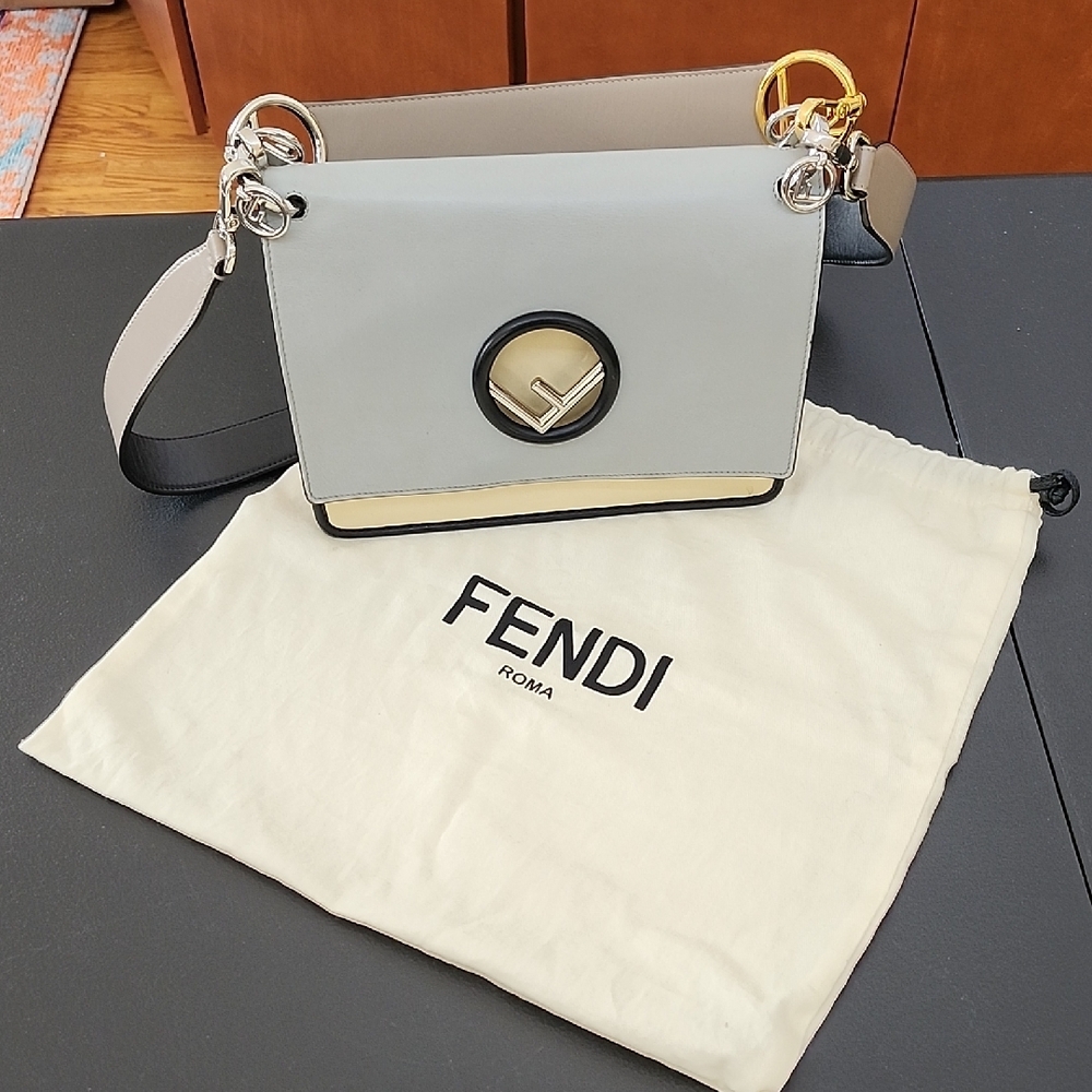 FENDI Kan I Shoulder Bag Grigio Perla Tortora Multicolor Medium Purse Bag